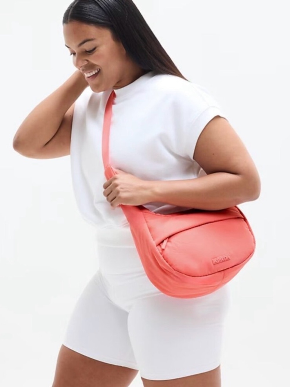 ATHLETA All About Small Crossbody Hobo Coral Puffer Bag NWT - Picture 2 of 7